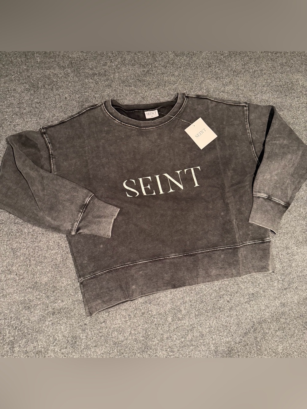 SEINT Women's Washed Black Crewneck Sweater size M #129